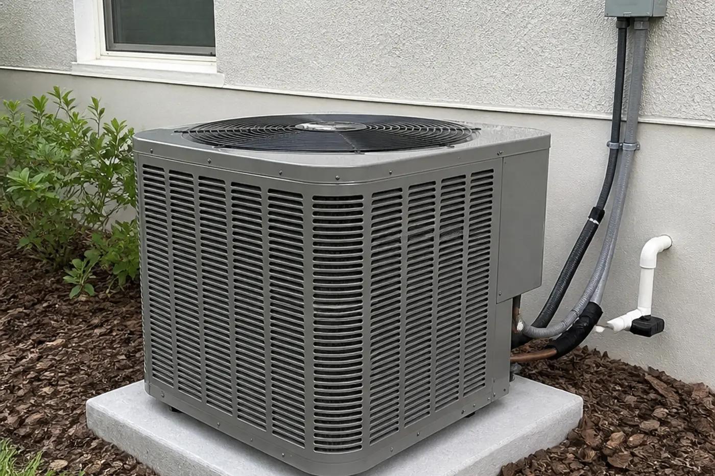 New outdoor condenser and line set during AC installation in Wesley Chapel