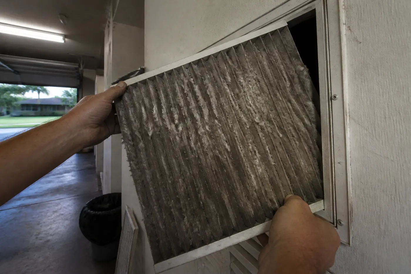 Dirty air filter pulled during AC maintenance