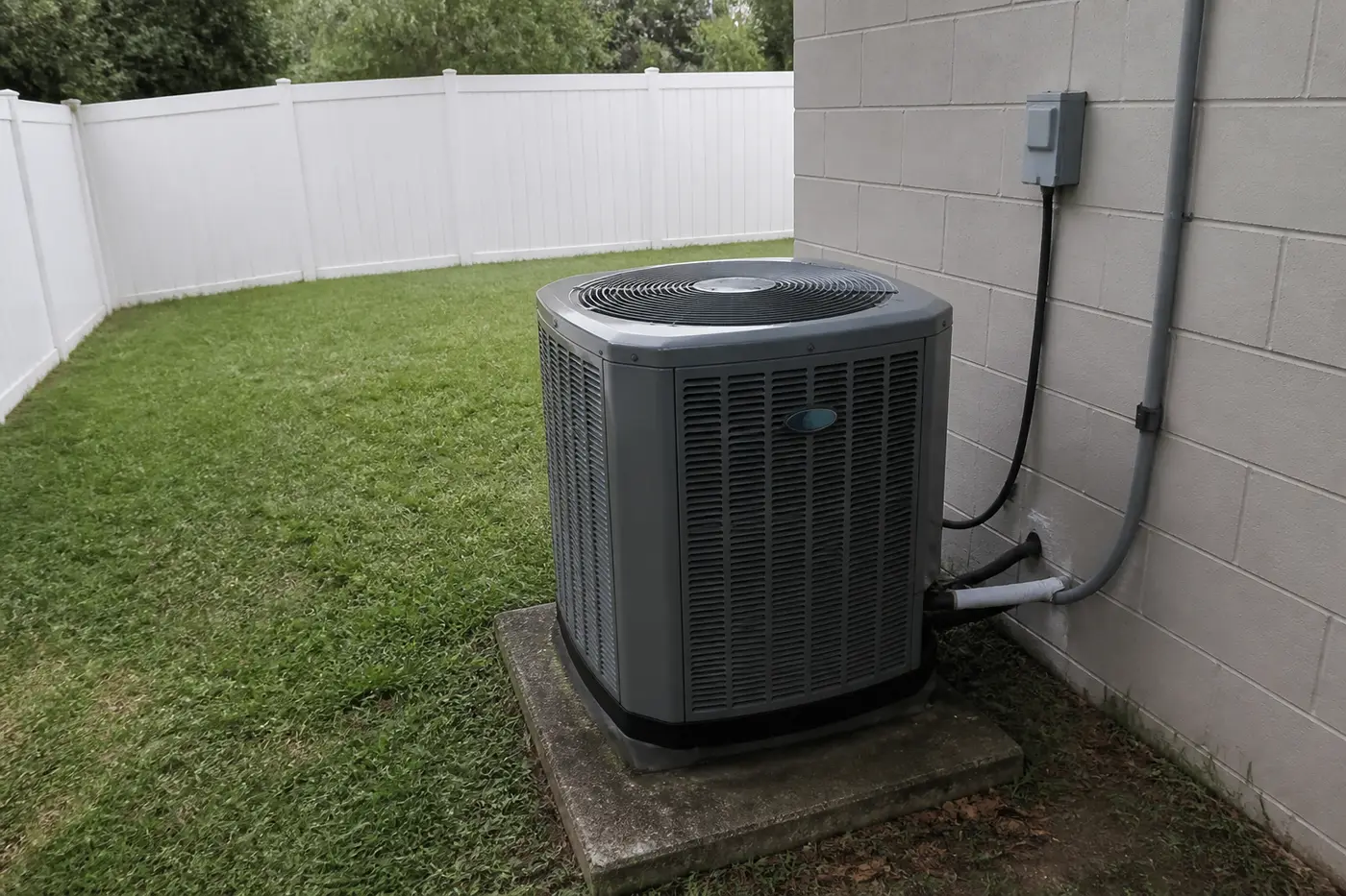 New outdoor condenser installed in a Tampa Bay backyard