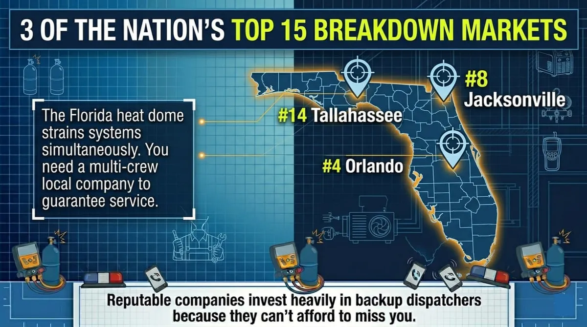 Top Florida cities for summer AC breakdowns including Orlando and Jacksonville