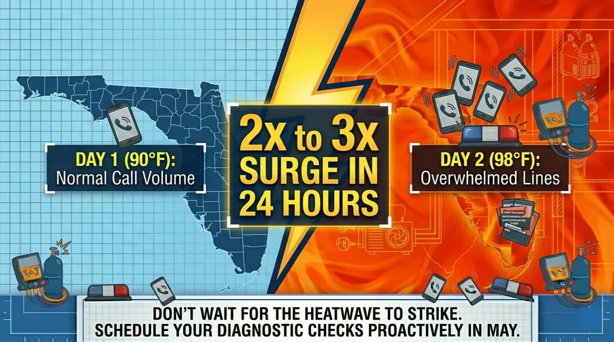 AC repair call volume spiking 2x to 3x within 24 hours of a heat wave