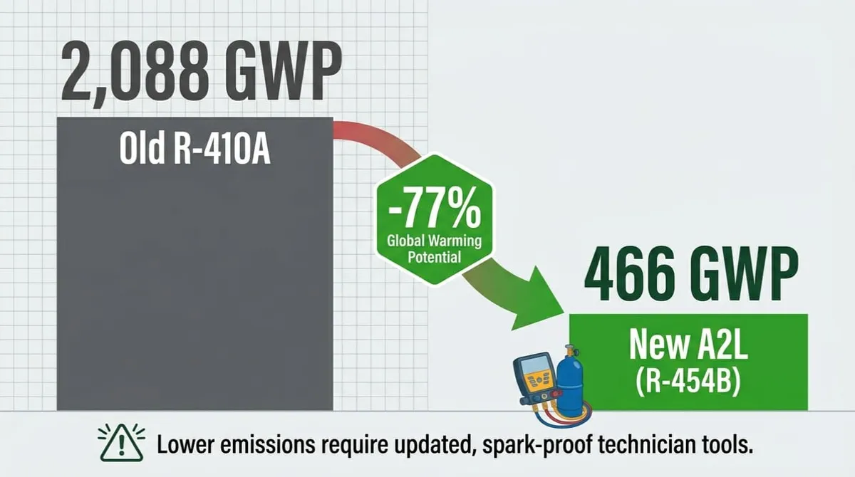 Comparison of R-410A versus R-454B refrigerant global warming potential