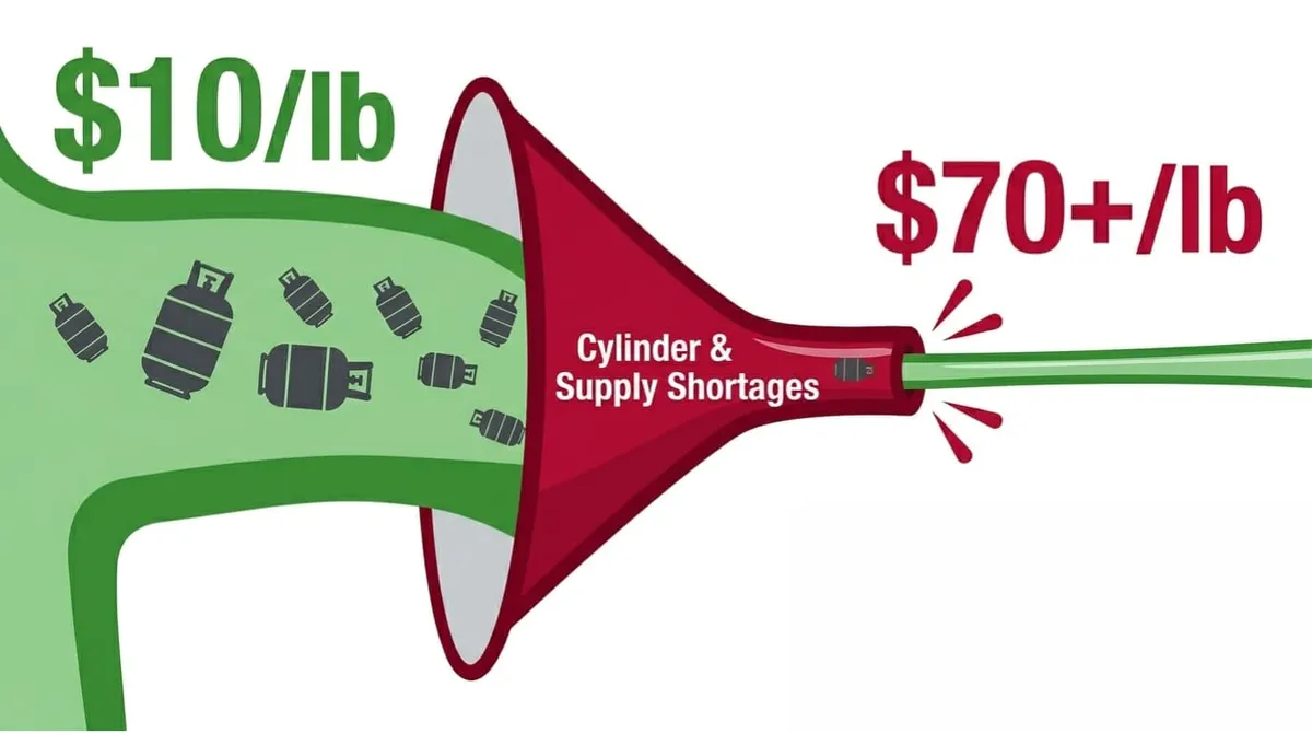 R-454B refrigerant price rising from $10 to over $70 per pound amid shortages